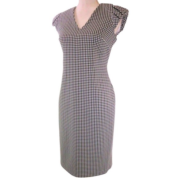 Calvin Klein Sheath Dress Super Stretchy Black & White Gingham Puffy Cap Sleeve - Picture 4 of 8